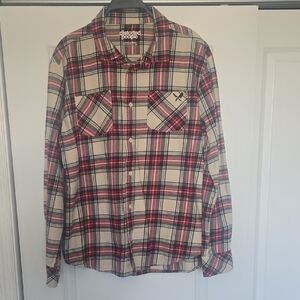 Red and Cream Plaid Men's Casual Shirt